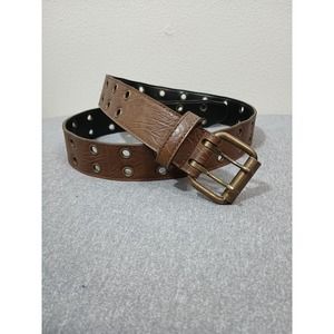 Vintage ABSOLUTELY FRESH By Prestige Leather Belt Brown Brass Small Punk Studs M
